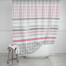 Εικόνα της Κουρτίνα Μπάνιου Estia Πολυεστερική 180 x 200cm Stripes Pink 02-11338