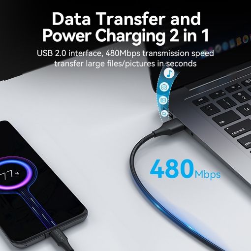 Εικόνα της Καλώδιο Vention USB-A 2.0 to USB-C M/M 1m Black CTHBF