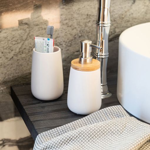 Εικόνα της Ποτηράκι Μπάνιου Estia Bamboo Essentials Πορσελάνης White 02-4576
