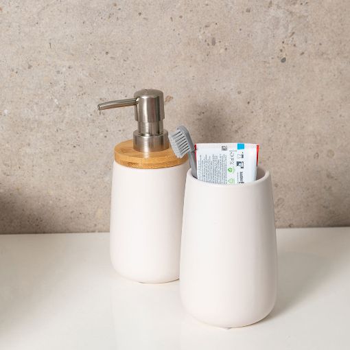 Εικόνα της Ποτηράκι Μπάνιου Estia Bamboo Essentials Πορσελάνης White 02-4576