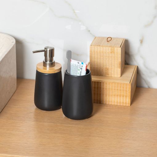 Εικόνα της Αντλία Σαπουνιού Estia Bamboo Essentials Πορσελάνης 360ml Black 02-4590