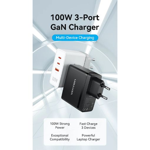 Εικόνα της Φορτιστής Vention GaN USB-A & USB-C 100W White FEGW0-EU