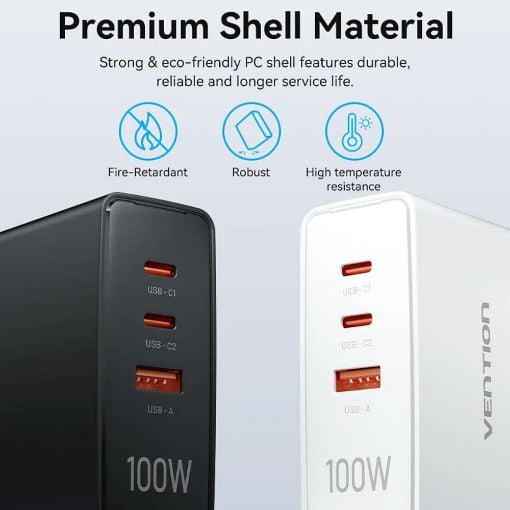 Εικόνα της Φορτιστής Vention GaN USB-A & USB-C 100W White FEGW0-EU