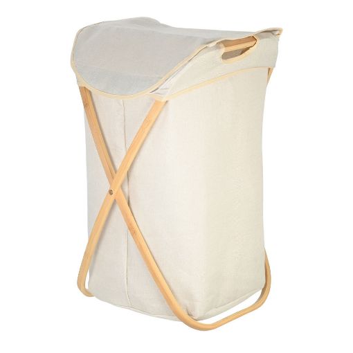 Εικόνα της Καλάθι Απλύτων Estia Bamboo Essentials 40x40x70cm Με Θήκη Πολυεστέρα Πτυσσόμενο Μπεζ 02-18627