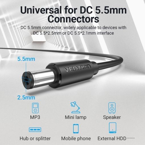 Εικόνα της Καλώδιο Τροφοδοσίας Vention USB to DC 5.5mm 0.5m Black CEYBD