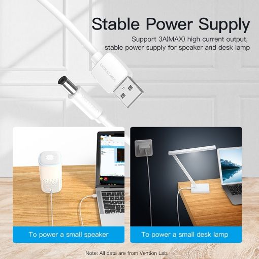 Εικόνα της Καλώδιο Τροφοδοσίας Vention USB to DC 5.5mm 0.5m White CEYWD