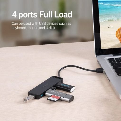 Εικόνα της USB Hub Vention 4-Port USB 2.0 Black (0.15m) CHMBB