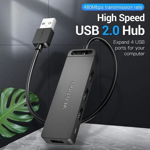 Εικόνα της USB Hub Vention 4-Port USB 2.0 Black (0.15m) CHMBB