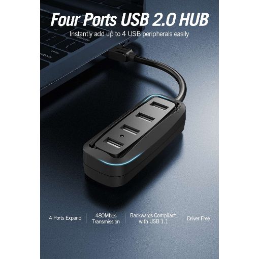Εικόνα της USB Hub Vention 4-Port USB 2.0 Black (0.15m) VAS-J43-B015