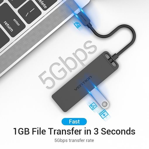 Εικόνα της USB-C Hub Vention 4-Port USB 3.0 Black (0.5m) TGKBD