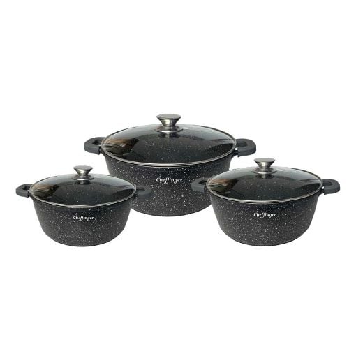 Εικόνα της Σετ Κατσαρόλες Cheffinger Marble Coating Black 6τμχ CF-DCSO1