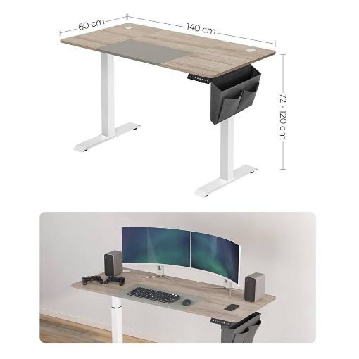 Εικόνα της Songmics Γραφείο Ρυθμιζόμενου Ύψους 60 x 140 x 72-120 cm White/Grey-Brown LSD016H01