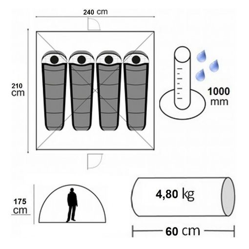 Εικόνα της Σκηνή Campus Tunnel 4-5 Ατόμων Μπλε/Ασημί 110-2664