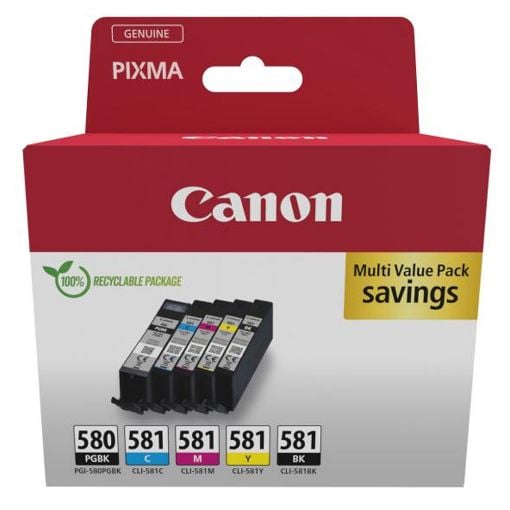 Εικόνα της Πακέτο 5 Μελανιών Canon PGI-580BK & CLI-581 Black/Cyan/Magenta/Yellow/Photo Black 2078C007