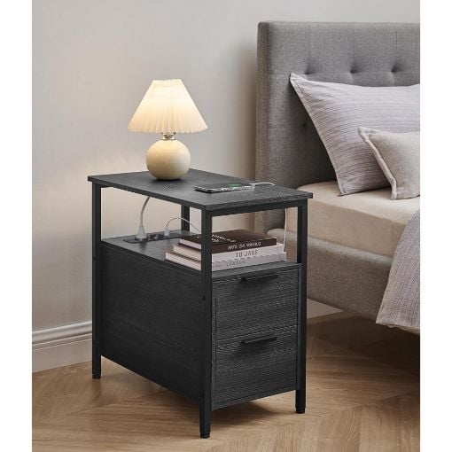 Εικόνα της Vasagle Κομοδίνο Ξύλινο 35x60x61 cm Anthracite Grey LET325B22