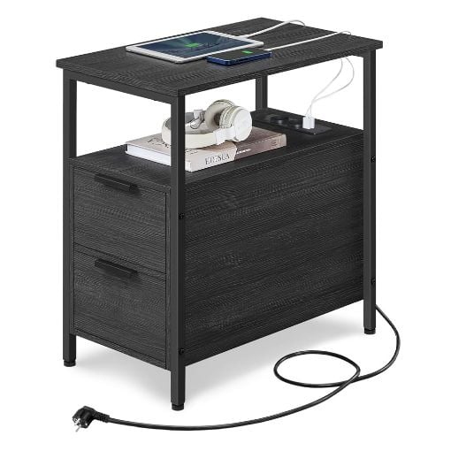 Εικόνα της Vasagle Κομοδίνο Ξύλινο 35x60x61 cm Anthracite Grey LET325B22