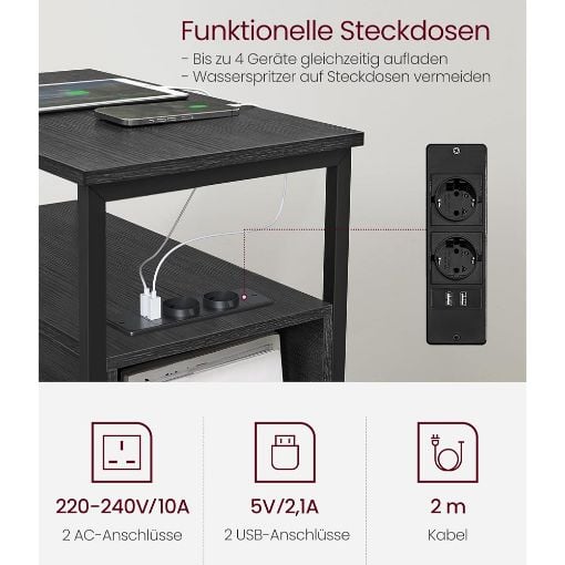 Εικόνα της Vasagle Κομοδίνο Ξύλινο 35x60x61 cm Anthracite Grey LET325B22