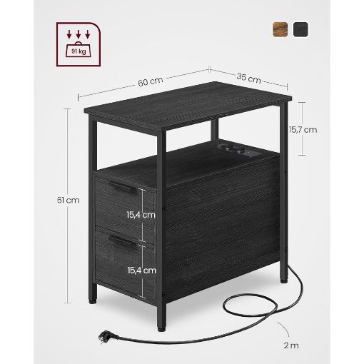 Εικόνα της Vasagle Κομοδίνο Ξύλινο 35x60x61 cm Anthracite Grey LET325B22