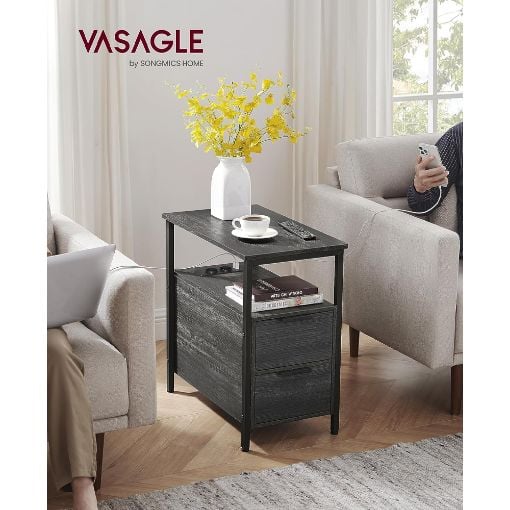 Εικόνα της Vasagle Κομοδίνο Ξύλινο 35x60x61 cm Anthracite Grey LET325B22