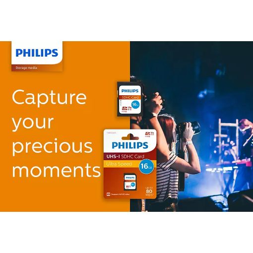 Εικόνα της Κάρτα Μνήμης SDHC Philips 16GB Class 10 U1 UHS-I V10 FM16SD45B/00