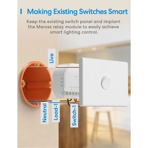 Εικόνα της DIY Smart Ενδιάμεσος Εσωτερικός Διακόπτης Meross WiFi HomeKit White MSS810HK-UN