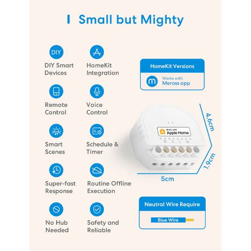 Εικόνα της DIY Smart Ενδιάμεσος Εσωτερικός Διακόπτης Meross WiFi HomeKit White MSS810HK-UN