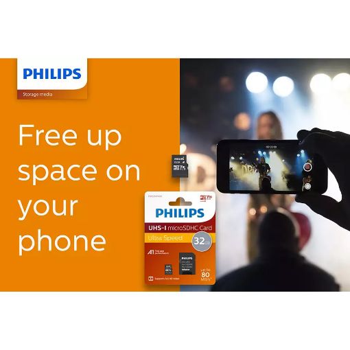 Εικόνα της Κάρτα Μνήμης MicroSDHC Philips Ultra Speed 32GB Class 10 UHS-I U1 V10 + Adapter FM32MP45B/00