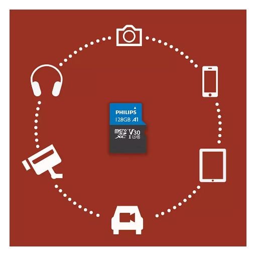 Εικόνα της Κάρτα Μνήμης MicroSDXC Philips Ultra Pro 128GB Class 10 UHS-I U3 V30 + Adapter FM12MP65B/00