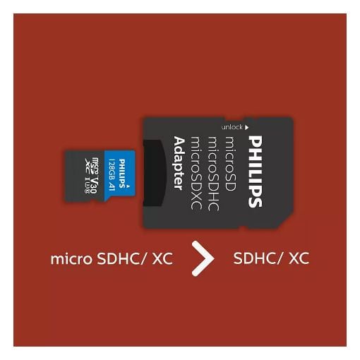 Εικόνα της Κάρτα Μνήμης MicroSDXC Philips Ultra Pro 128GB Class 10 UHS-I U3 V30 + Adapter FM12MP65B/00