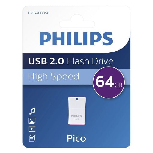 Εικόνα της Philips Pico 64GB USB 2.0 White/Magic Purple FM64FD85B/00
