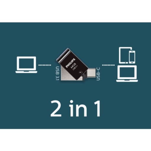 Εικόνα της Philips 2-in-1 64GB USB-A & USB-C 3.1 Black FM64DC152B/00