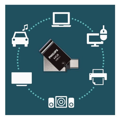 Εικόνα της Philips 2-in-1 64GB USB-A & USB-C 3.1 Black FM64DC152B/00