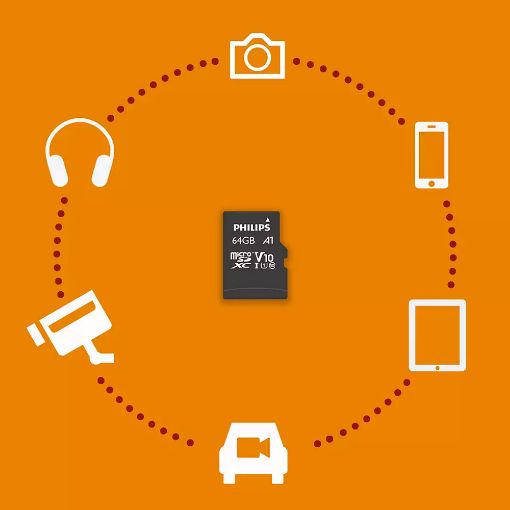 Εικόνα της Κάρτα Μνήμης MicroSDXC Philips Ultra Speed 64GB Class 10 UHS-I U1 V10 + Adapter FM64MP45B/00