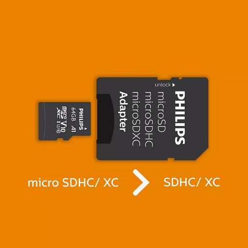 Εικόνα της Κάρτα Μνήμης MicroSDXC Philips Ultra Speed 64GB Class 10 UHS-I U1 V10 + Adapter FM64MP45B/00