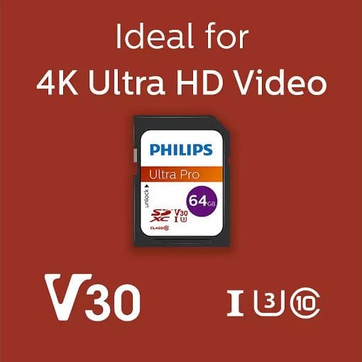 Εικόνα της Κάρτα Μνήμης SDXC Philips Ultra Pro 64GB Class 10 UHS-I U3 V30 FM64SD65B/00