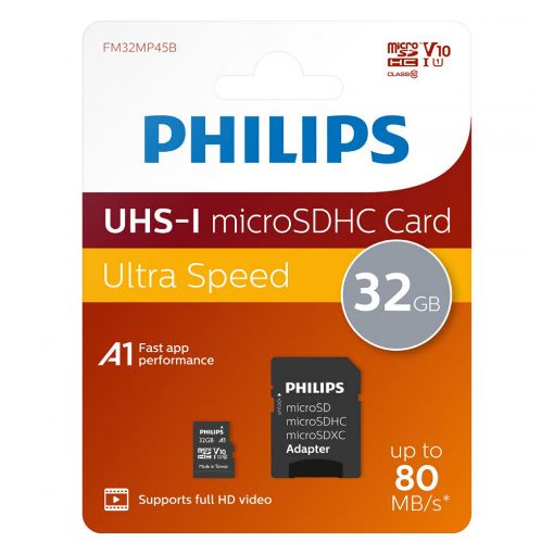 Εικόνα της Κάρτα Μνήμης MicroSDHC Philips Ultra Speed 32GB Class 10 UHS-I U1 V10 2-Pack + Adapter FM32MP45D/00