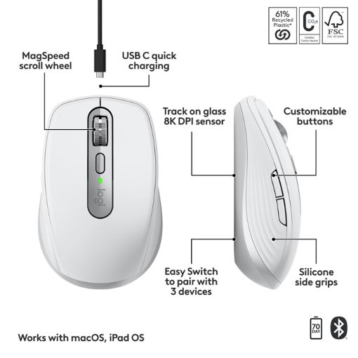 Εικόνα της Ποντίκι Logitech MX Anywhere 3S Bluetooth for Mac Pale Grey 910-006946
