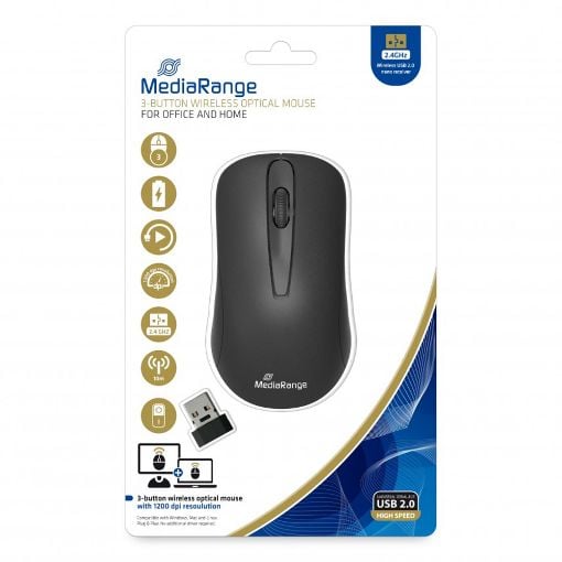 Εικόνα της Ποντίκι MediaRange Optical 3-Button Wireless Black MROS209