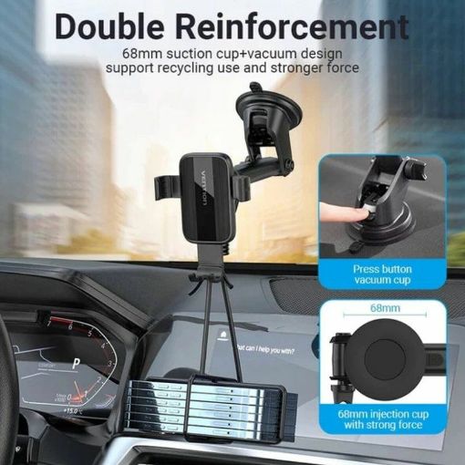 Εικόνα της Vention Car Phone Mount Auto Clamping Suction Cup Square Type Black KCOB0