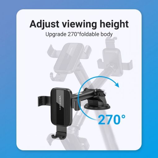 Εικόνα της Vention Car Phone Mount Auto Clamping Suction Cup Square Type Black KCOB0