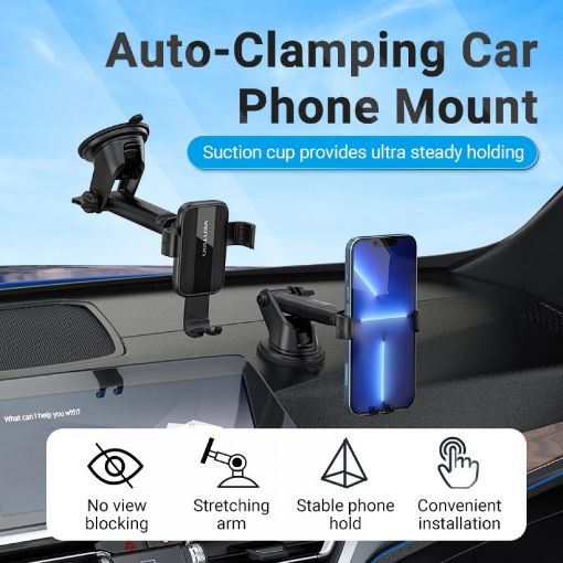 Εικόνα της Vention Car Phone Mount Auto Clamping Suction Cup Square Type Black KCOB0