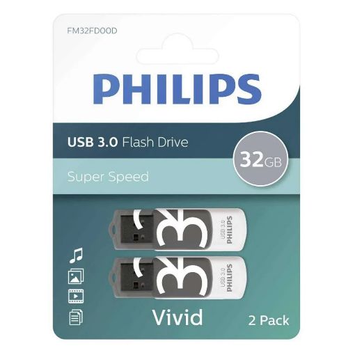 Εικόνα της Philips Vivid 32GB USB 3.0 White/Shadow Grey 2-Pack FM32FD00D/00