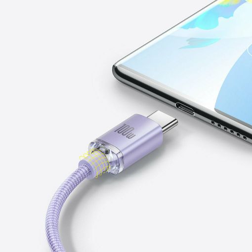 Εικόνα της Καλώδιο Baseus Crystal Shine USB to USB-C 100W 2m Purple CAJY000505