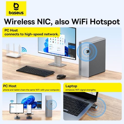 Εικόνα της WiFi Mini USB Adapter Baseus FastJoy 300Mbps Black B01317600111-03