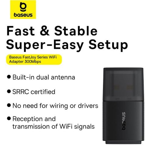 Εικόνα της WiFi Mini USB Adapter Baseus FastJoy 300Mbps Black B01317600111-03