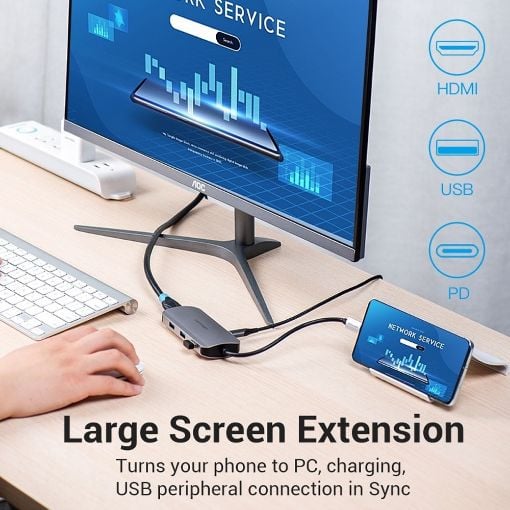 Εικόνα της Docking Station Vention USB-C 6-Port to HDMI/USB 3.0x3/PD Gray TODHB