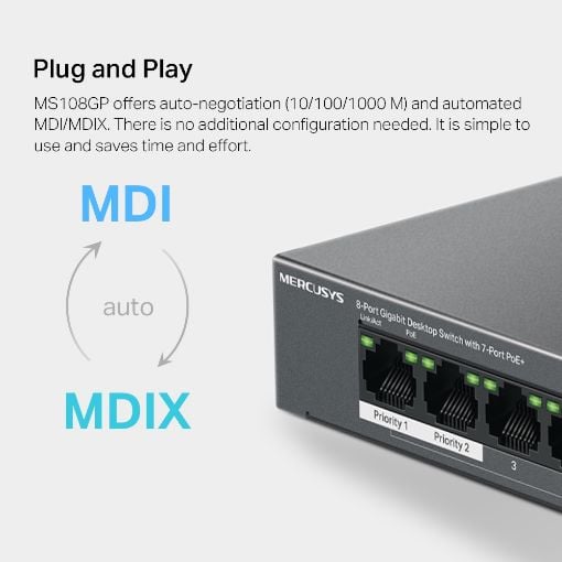 Εικόνα της Switch Mercusys MS108GP Desktop 8-Port Gigabit with 7-Port PoE+