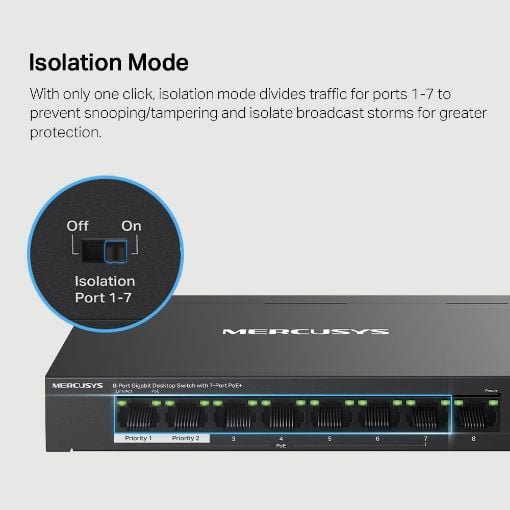Εικόνα της Switch Mercusys MS108GP Desktop 8-Port Gigabit with 7-Port PoE+