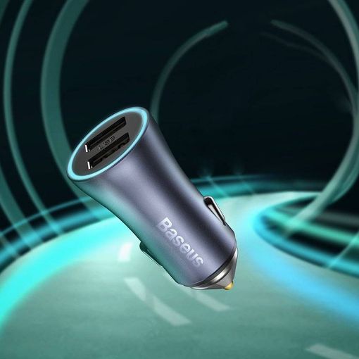 Εικόνα της Φορτιστής Αυτοκινήτου Baseus Golden Contactor Pro Dual USB-A 40W Gray + Καλώδιο USB-A σε USB-C 1m TZCCJD-A0G