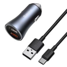 Εικόνα της Φορτιστής Αυτοκινήτου Baseus Golden Contactor Pro Dual USB-A 40W Gray + Καλώδιο USB-A σε USB-C 1m TZCCJD-A0G